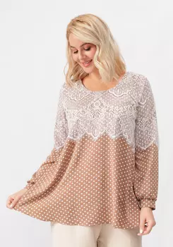 Блуза с ажурным кружевом в горох