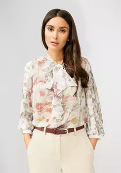 Блуза с бантом и плиссировкой по рукавам