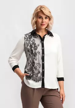 Блуза с контрастной вставкой из кружева