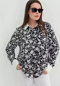 Блуза с контрастными манжетами и воротом