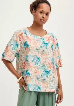 Блуза свободная с коротким рукавом и принтом