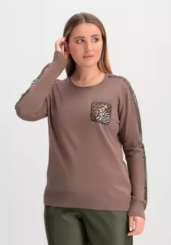 Джемпер с лампасами и карманом из страз