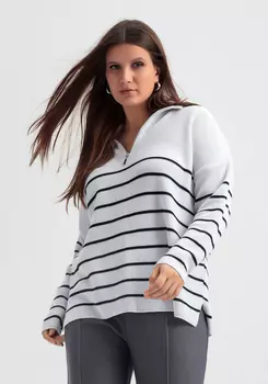 Джемпер в полоску с воротником-поло на молнии