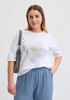 Футболка с цветочным принтом и стразами