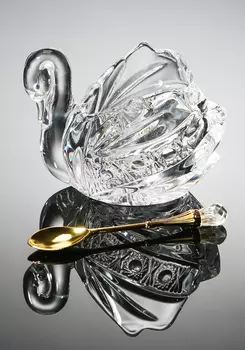 Икорница стеклянная c ложкой "Лебедь"