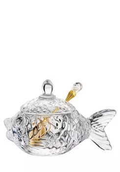 Икорница стеклянная с ложкой "Рыбка"
