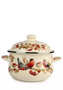 Кастрюля эмалированная с крышкой "Снегири"