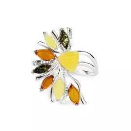 Кольцо серебряное "Янтарная фантазия"