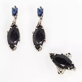 Комплект (серьги, кольцо) "Капля авантюрина"