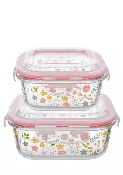 Контейнеры стеклянные с крышкой, набор, 2 шт.