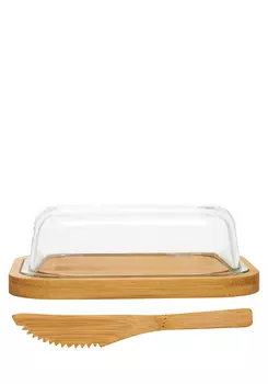 Маслёнка стеклянная на бамбуковой подставке