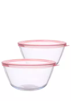 Миски стеклянные с крышкой, набор из 2 шт.