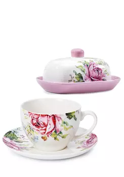 Набор "Роза": чайная пара и маслёнка