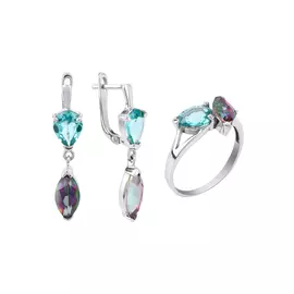 Набор серебряный (серьги+кольца) "Мечтательное настроение"