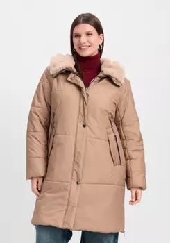 Пальто удлиненное с меховым капюшоном