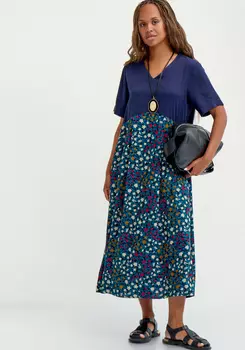 Платье из комбинированной ткани с принтом