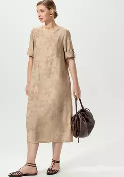 Платье изо льна с принтом свободного кроя