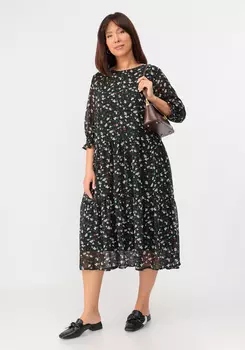 Платье миди из шифона с принтом