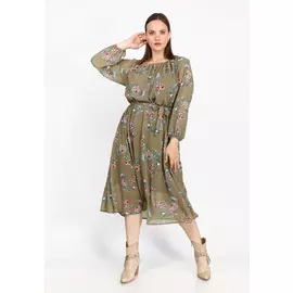 Платье миди из шифона с резинкой на талии