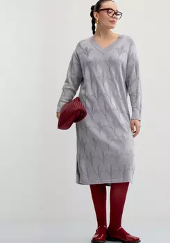 Платье миди с поясом и V-образным вырезом