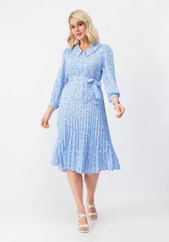 Платье прямого силуэта с юбкой-плиссе