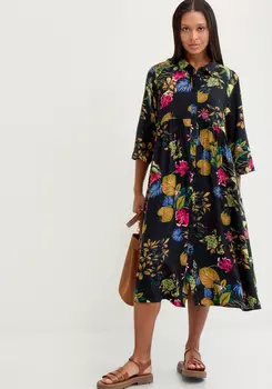 Платье рубашка с тропическим принтом