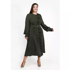 Платье с вертикальной рюшей и поясом