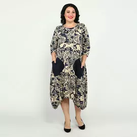 Платье свободное с контрастными карманами