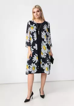 Платье трикотажное с шифоновой накидкой