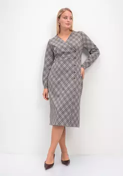 Платье в клетку прямого кроя на запах