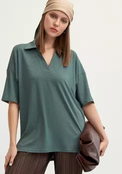 Поло с отложным воротником в рубчик