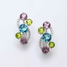 Серебряные серьги "Цветная мозайка"