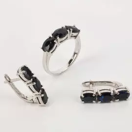 Серебряный набор (серьги+кольцо) "Драгоценная дорожка"