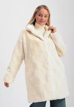 Шуба длины миди с брошью на воротнике