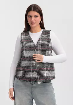 Жилет однобортный с принтом в клетку