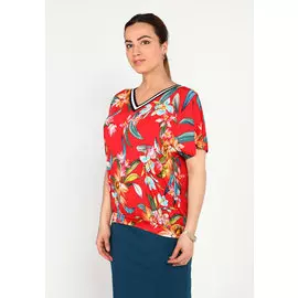 Блуза принтованная с отделкой выреза