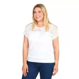 Блуза с гипюровым верхом и стразами