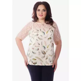 Блуза с кружевной кокеткой и принтом