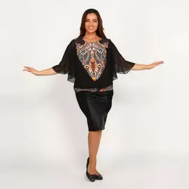 Блуза с шифоновыми вставками и принтом