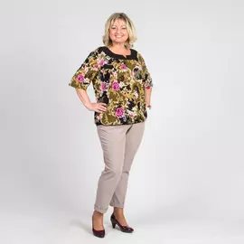 Блуза с узорным принтом и округлым вырезом
