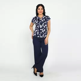 Блуза с вырезом "капля" и принтом "цветы"