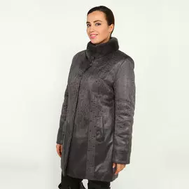 Дубленка с рисунком и мехом на воротнике