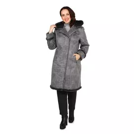 Дубленка женская с карманами и капюшоном