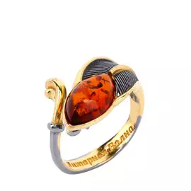 Кольцо серебряное "Янтарная ветвь"