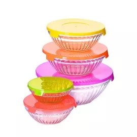 Набор из 10-ти стеклянных салатниц с крышками