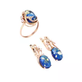 Набор серебряный (серьги+кольцо) "Янтарная тайна"