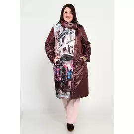Пальто комбинированное с рисунком "город"