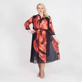 Платье актуального кроя с принтом «Огненный цветок»