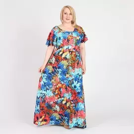 Платье-макси с завышенной талией и коротким рукавом