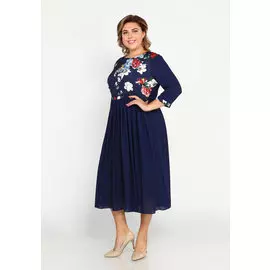 Платье-миди с цветочным принтом на груди